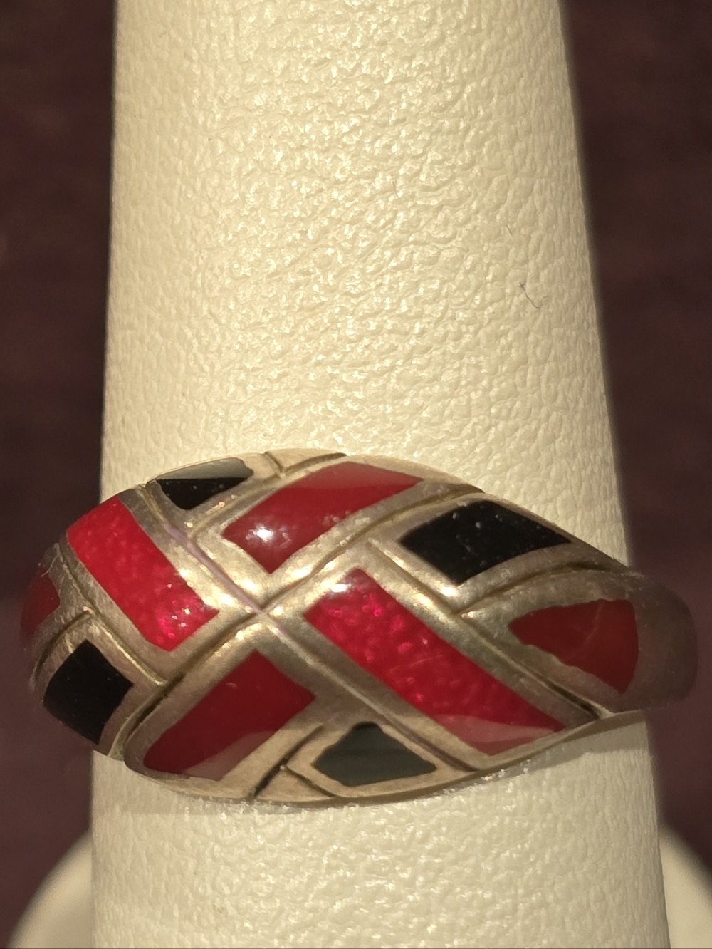 Kabana Sterling, Onyx or Jet, and  Red Stone Ring Size 6